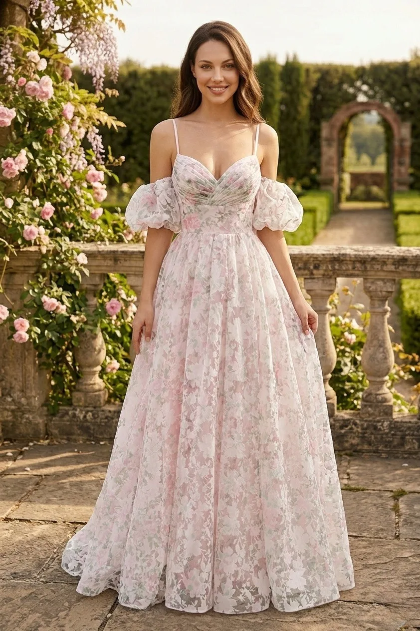 Floral Print Off-Shoulder Gown – custom made-to-measure formal gown