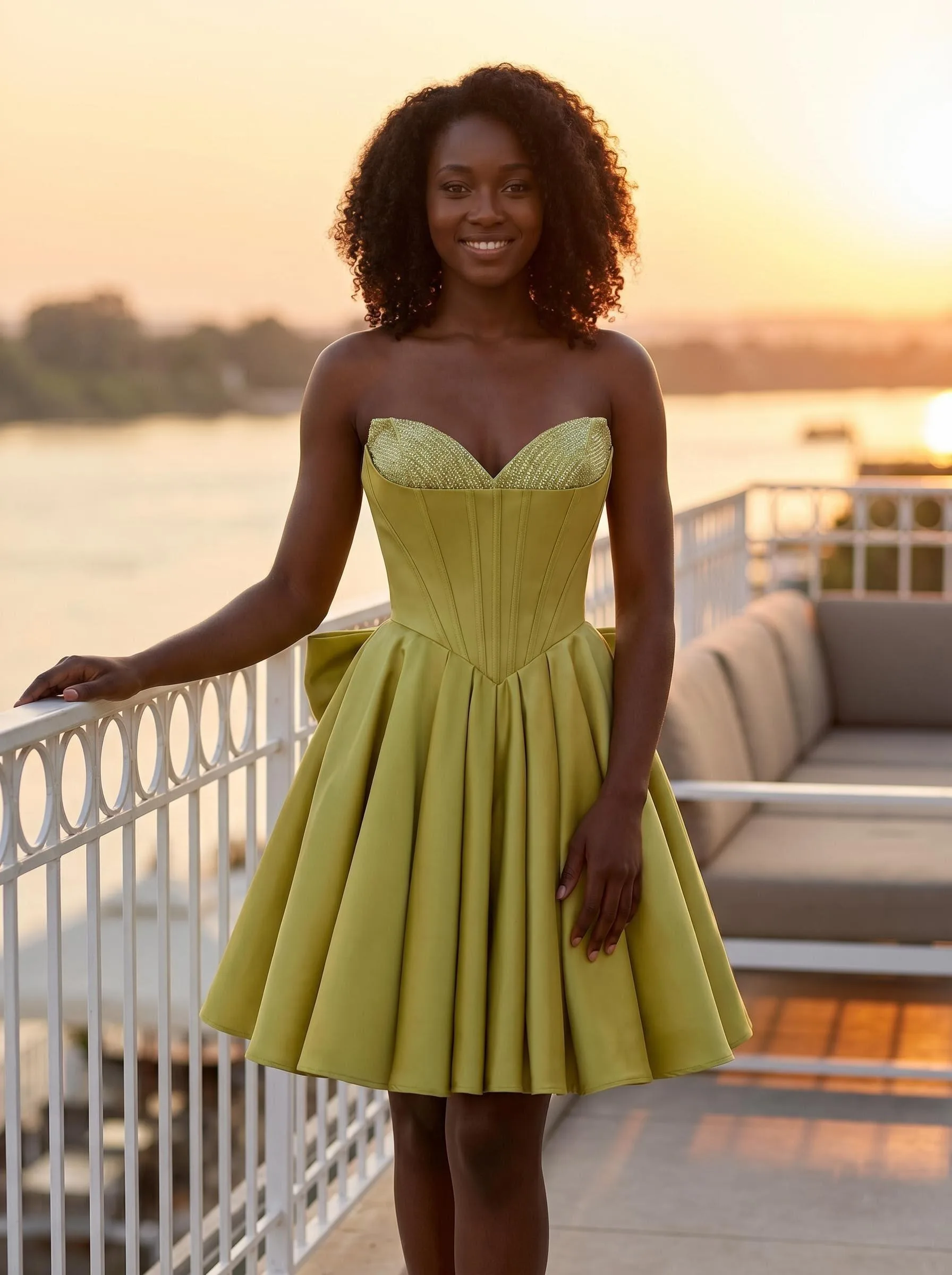 Olive Satin Corset Dress – custom made-to-measure formal gown