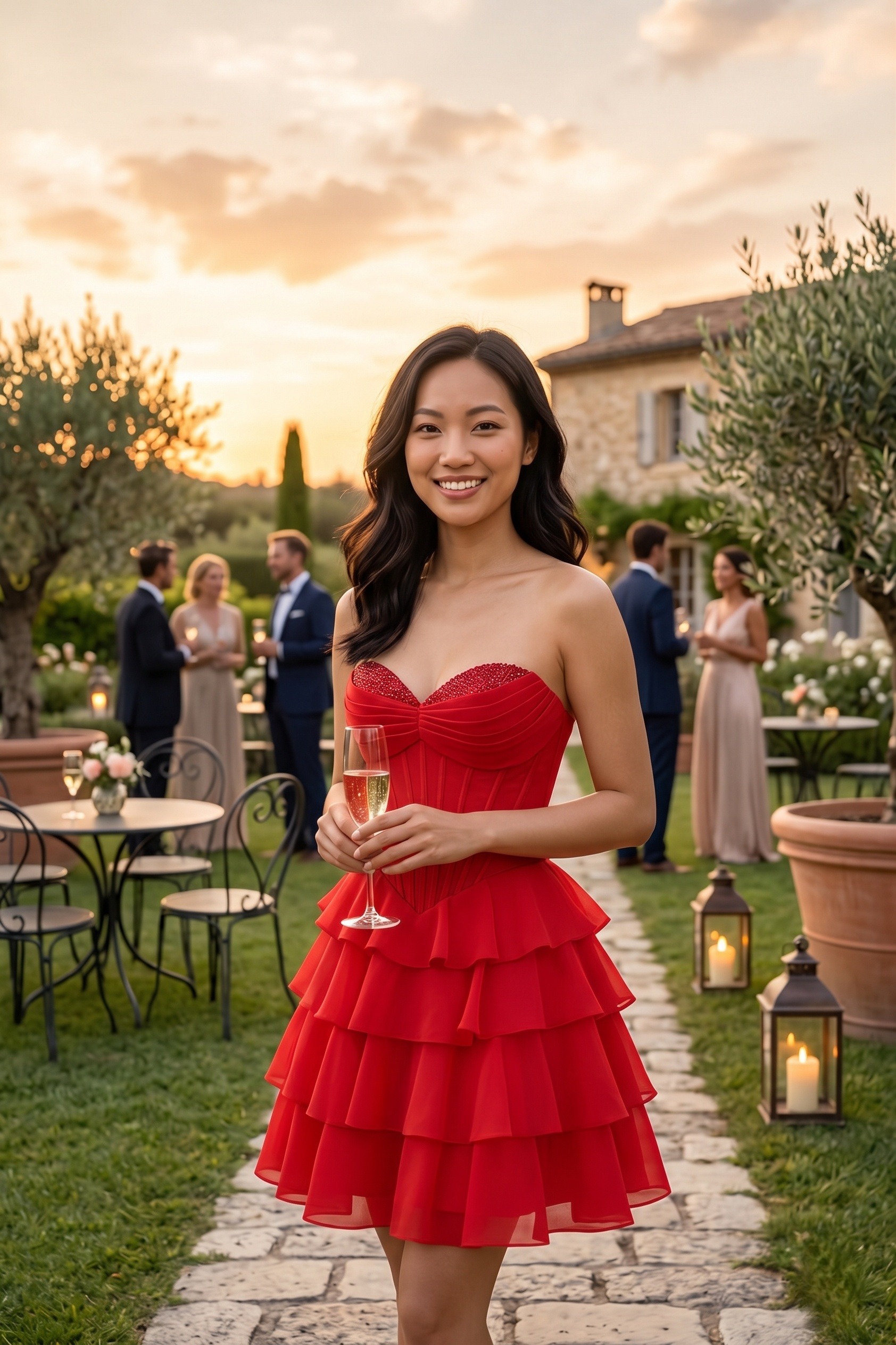 Red Rhinestone Tiered Dress – custom made-to-measure formal gown