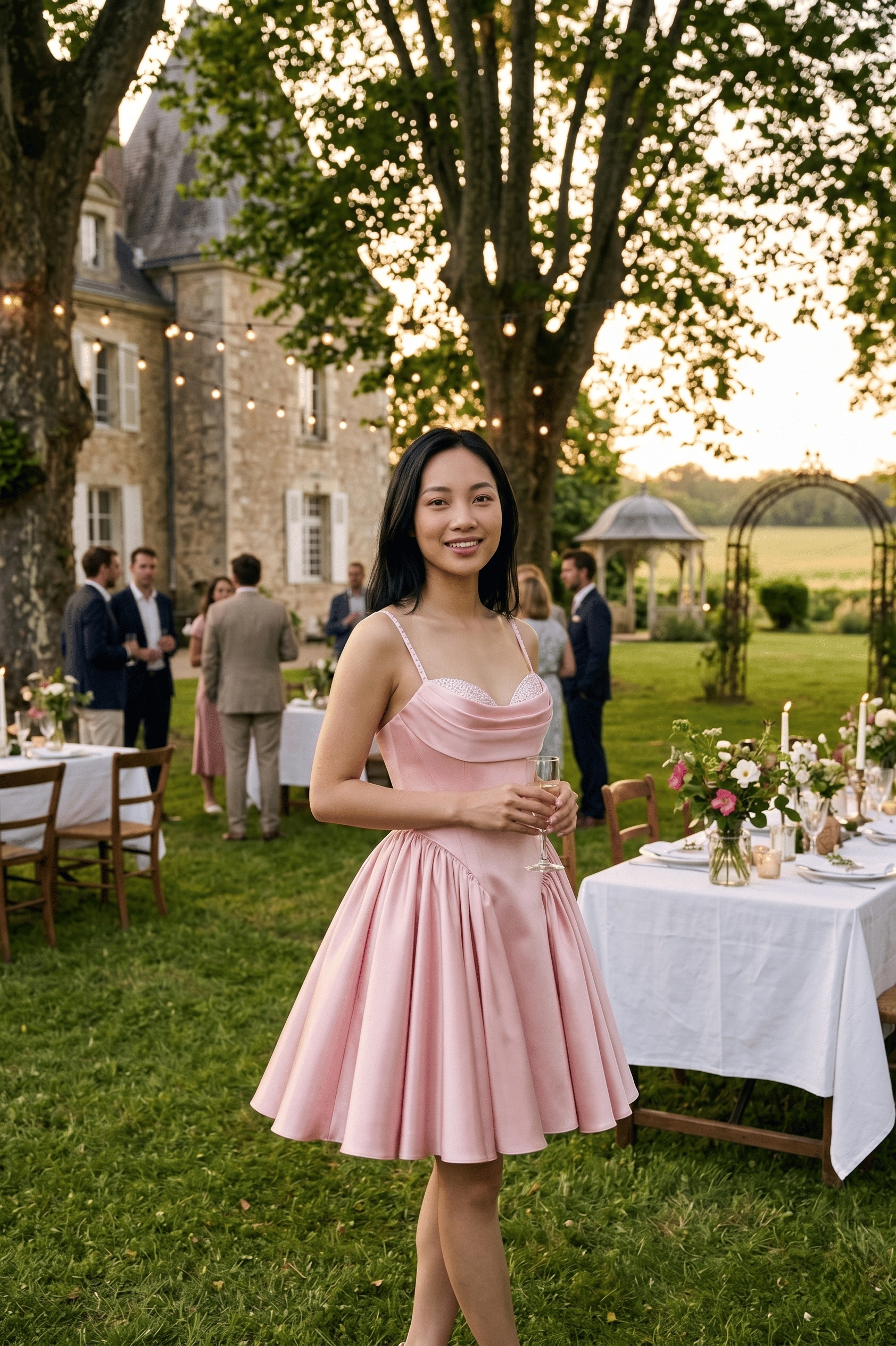 Blush Satin Draped Mini Dress – custom made-to-measure formal gown