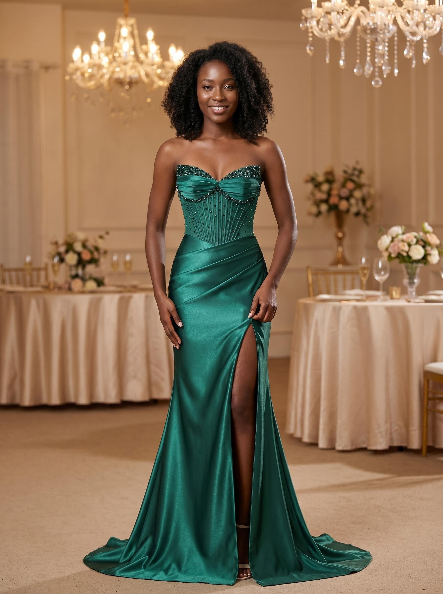 MashTiger emerald mermaid gown — custom fitted evening dress with perfect silhouette