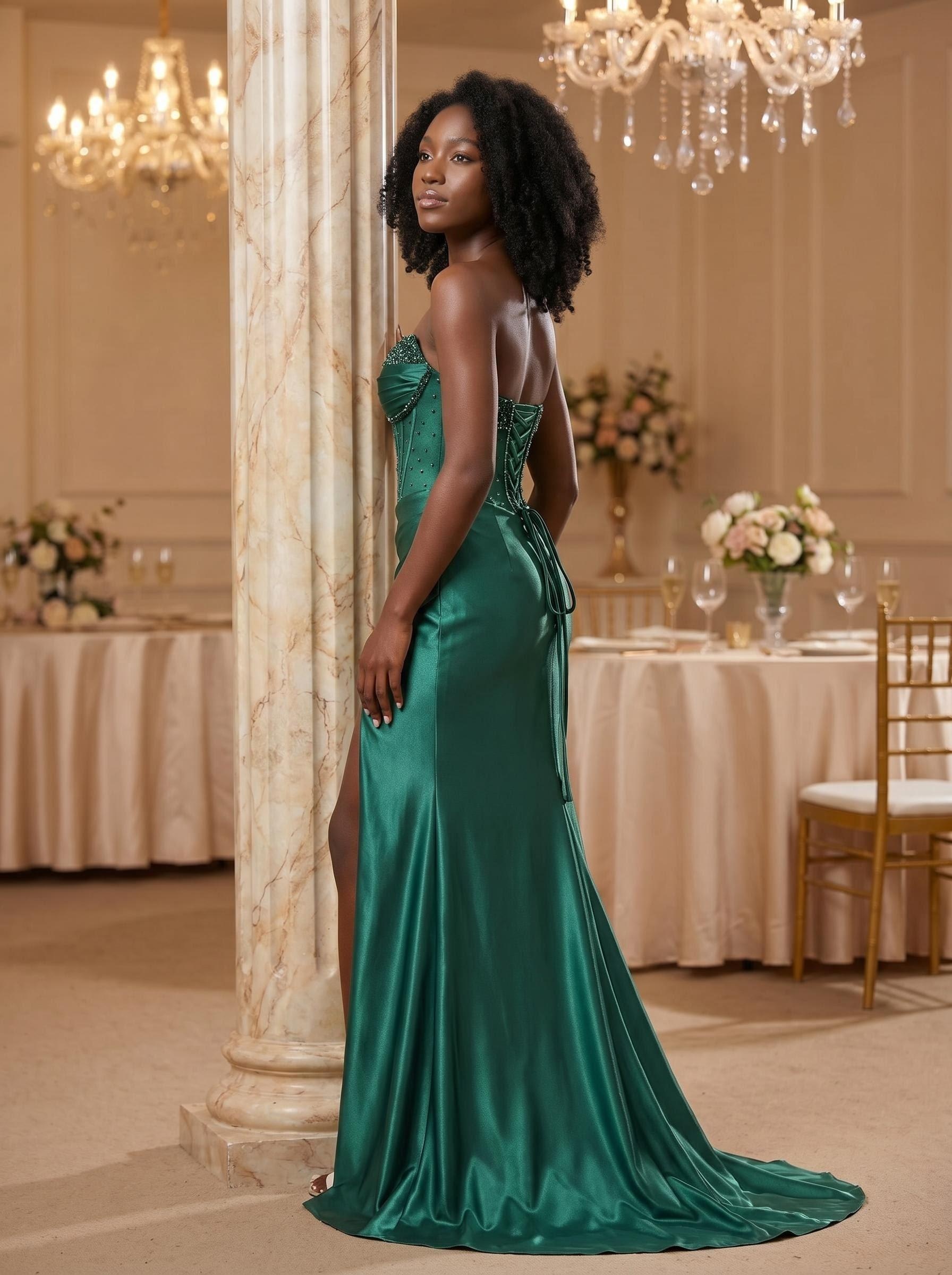 MashTiger emerald mermaid gown — long formal dress made to measure for tall women