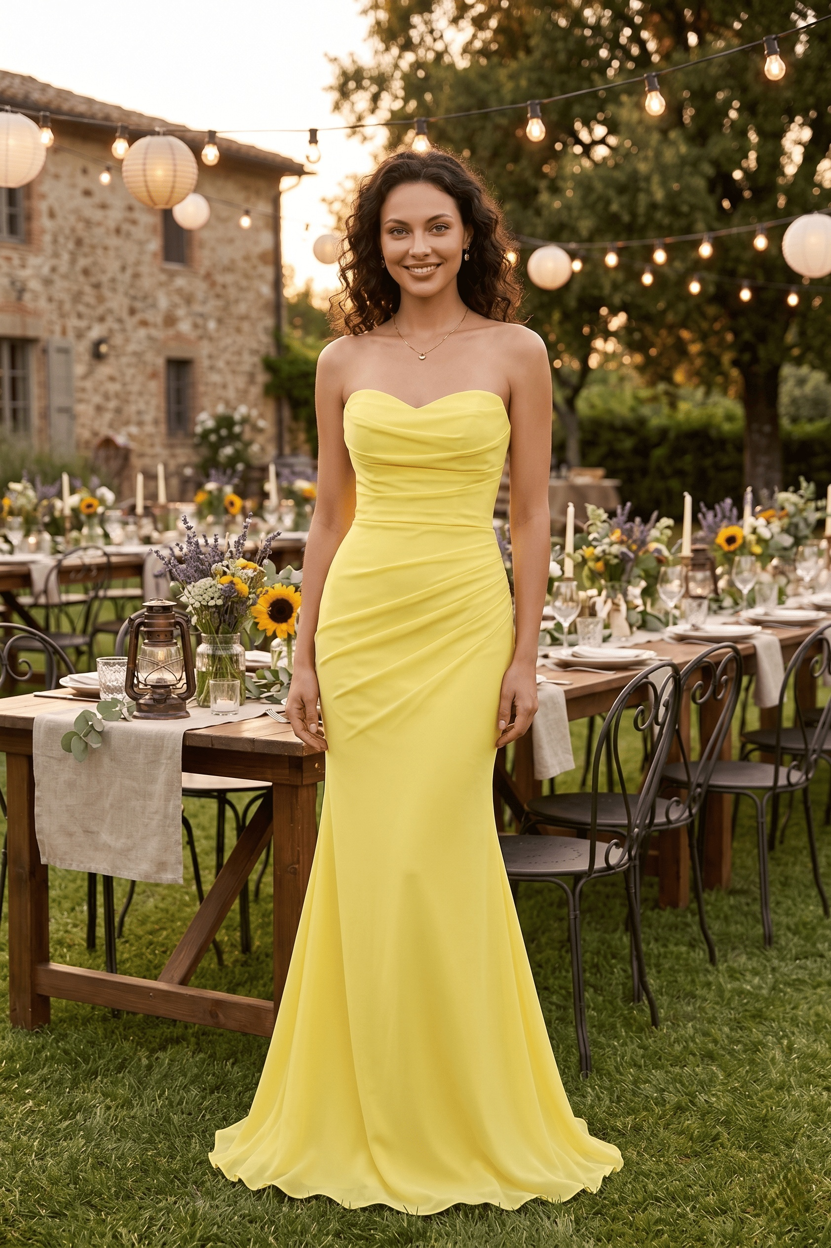 Butter Yellow Ruched Sweetheart Gown – custom made-to-measure formal gown