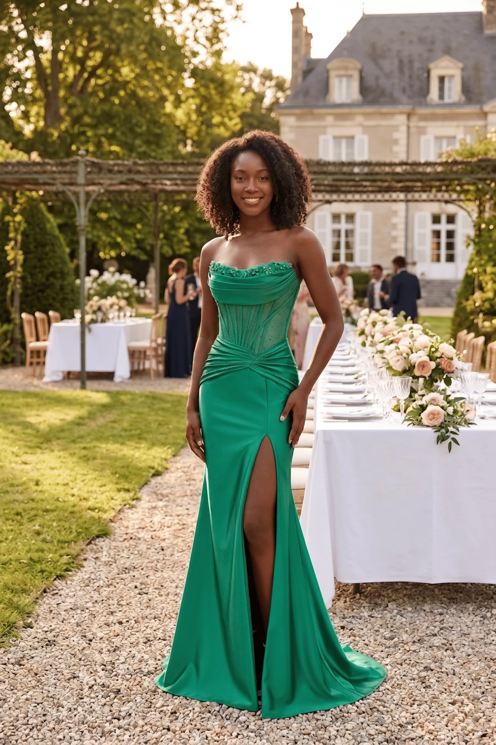 Emerald Strapless Corset Lace Mermaid Gown – custom made-to-measure formal gown