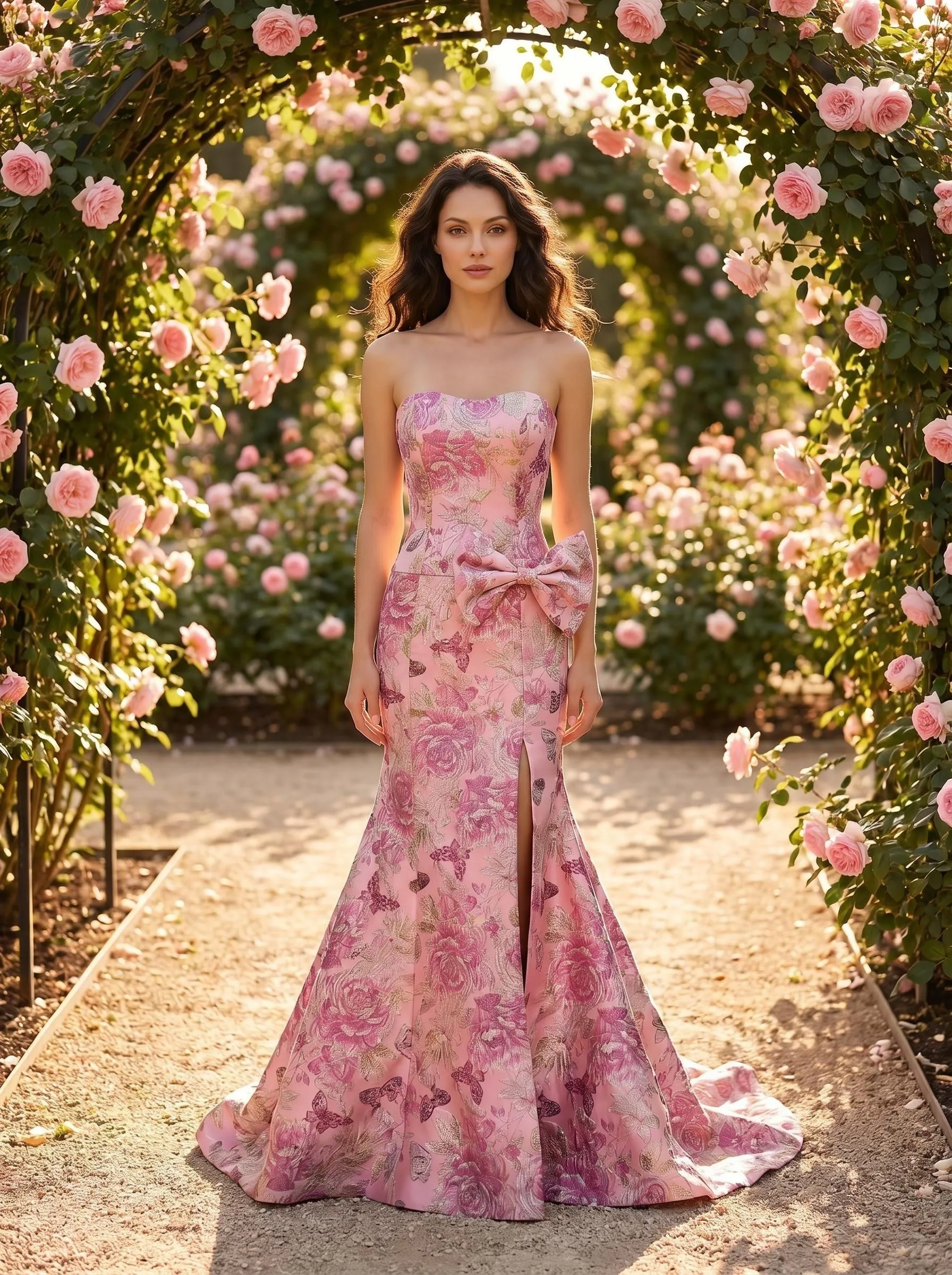 Blush Mermaid Gown with Hip Bow – custom made-to-measure formal gown