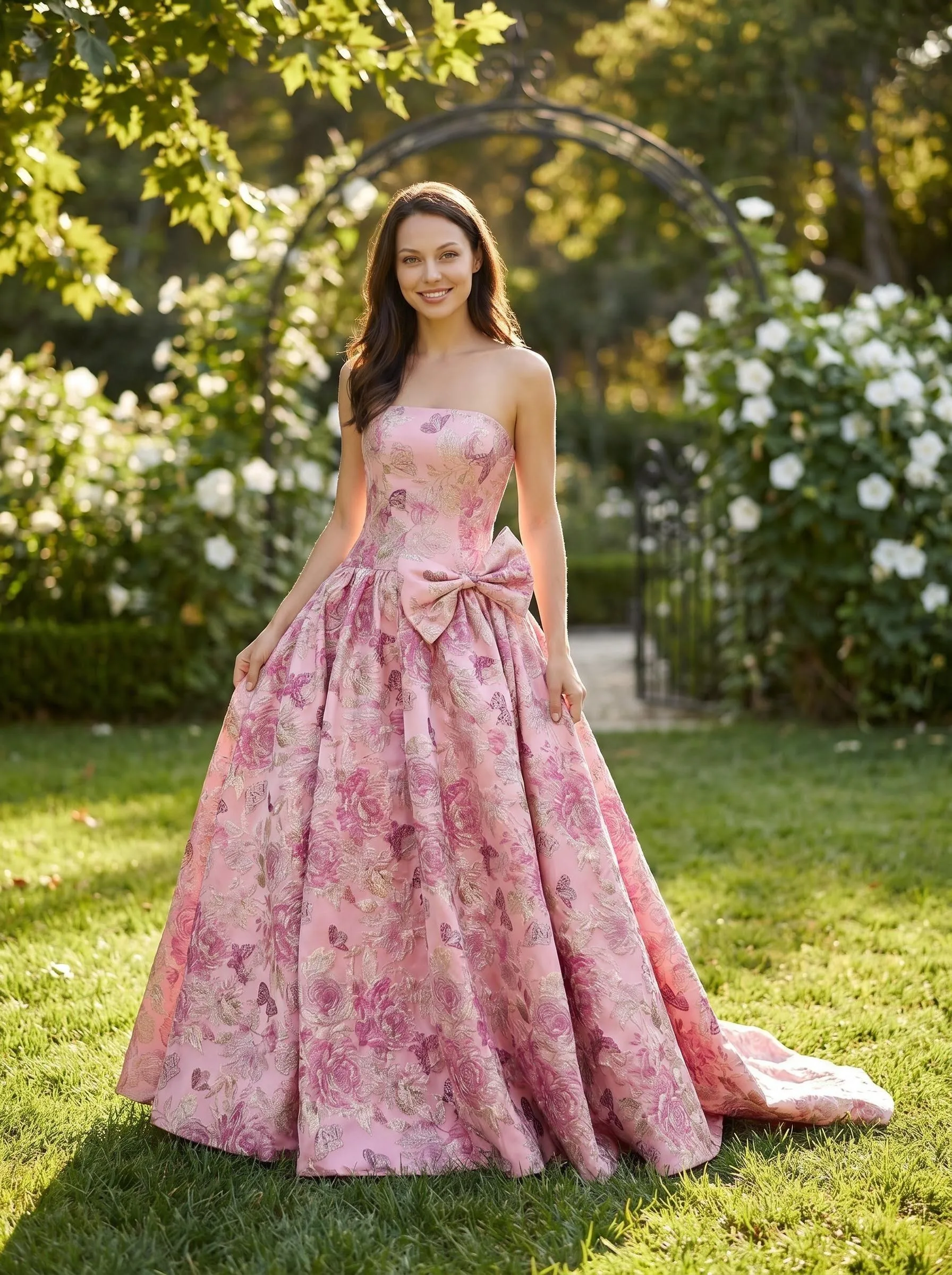 Blush Princess Gown with Waist Bow – custom made-to-measure formal gown
