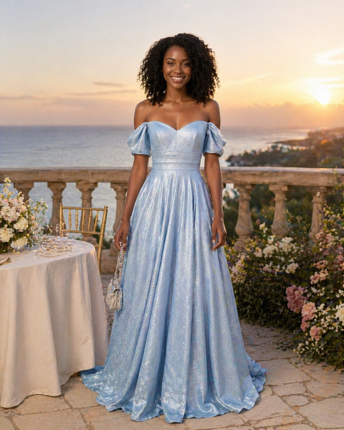 Ice Blue Shimmer Off-Shoulder Ball Gown – custom made-to-measure formal gown