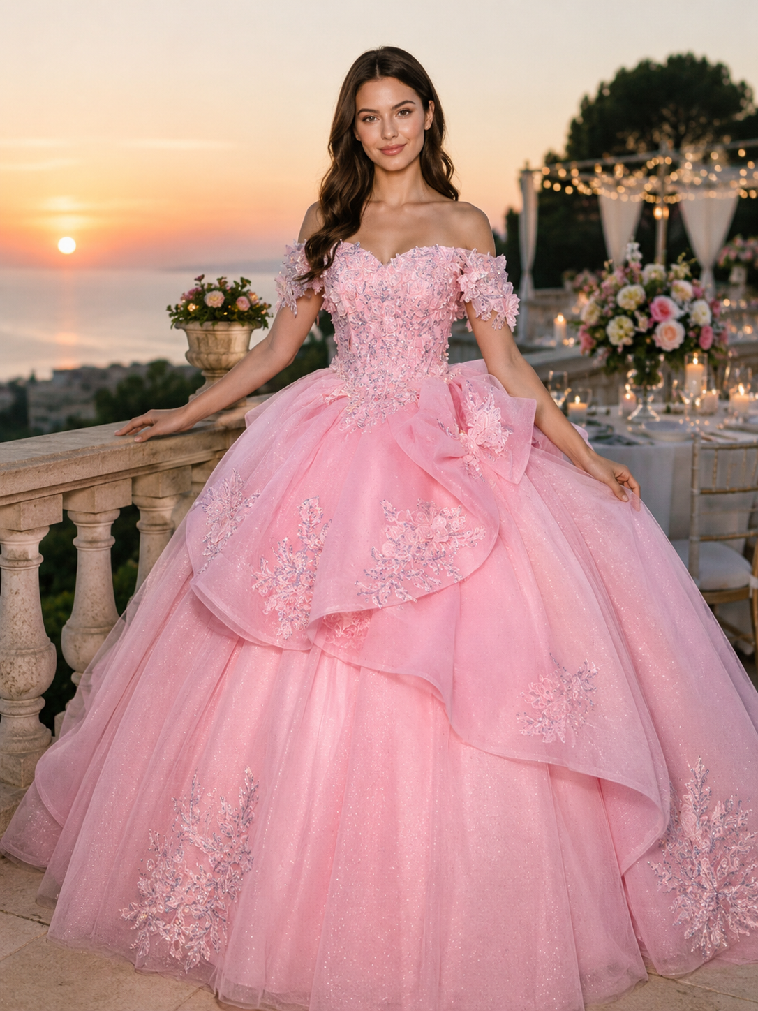 Luxury Pink Floral Applique Ball Gown – luxury custom pink floral applique ball gown