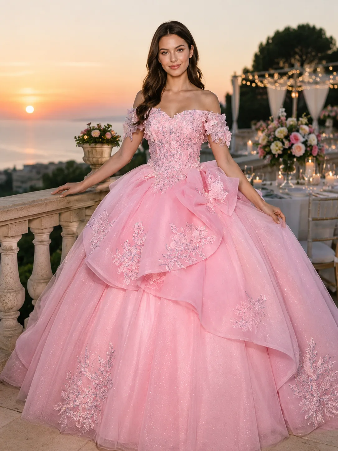 Luxury Pink Floral Applique Ball Gown – luxury custom pink floral applique ball gown