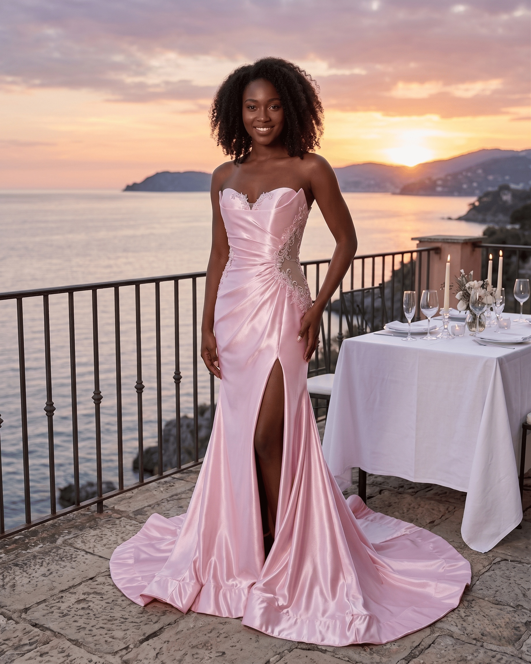 Blush Ruched Crystal Sweetheart Gown – custom made-to-measure formal gown