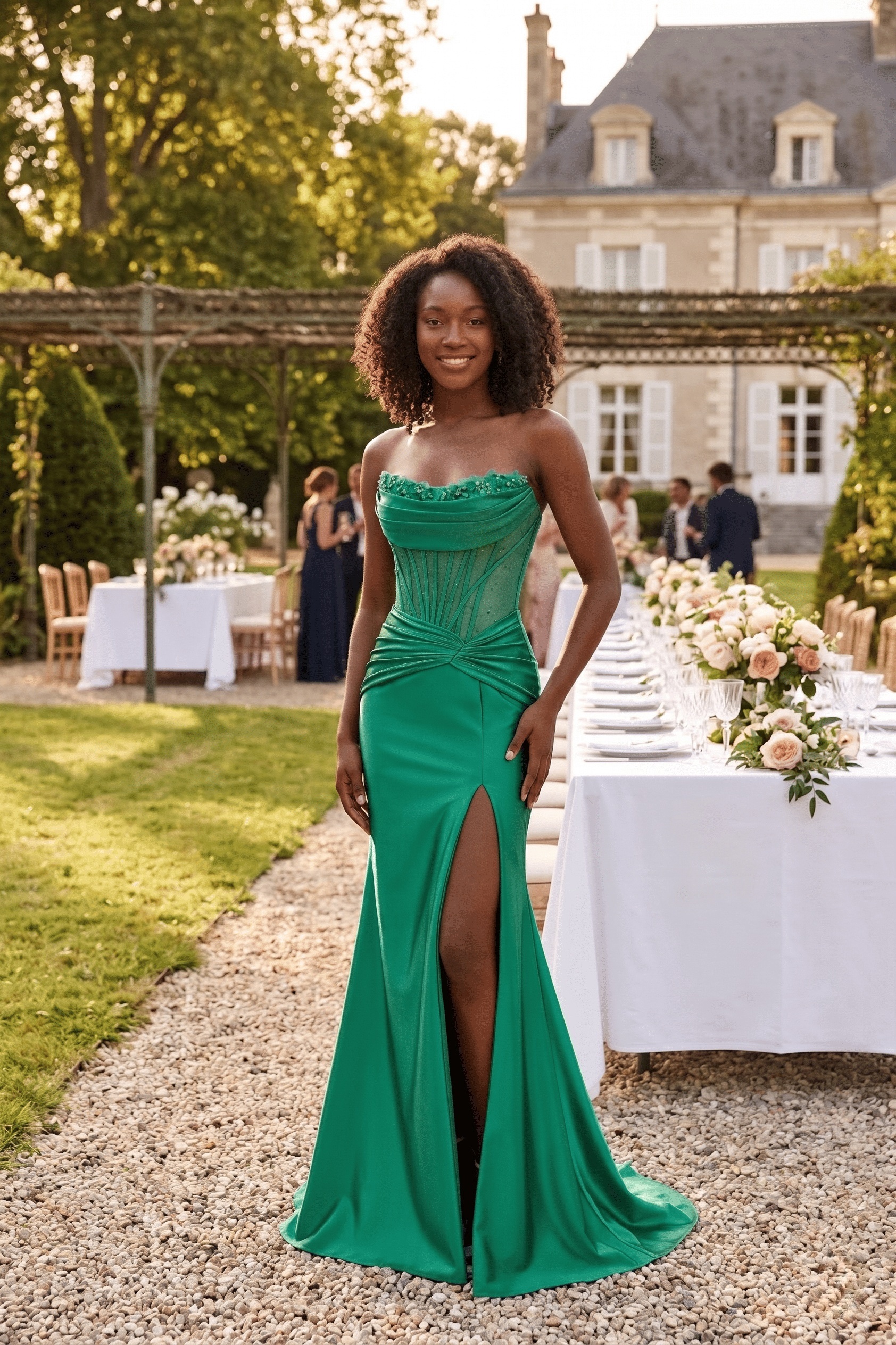 emerald corset gown formal occasion wedding guest prom style