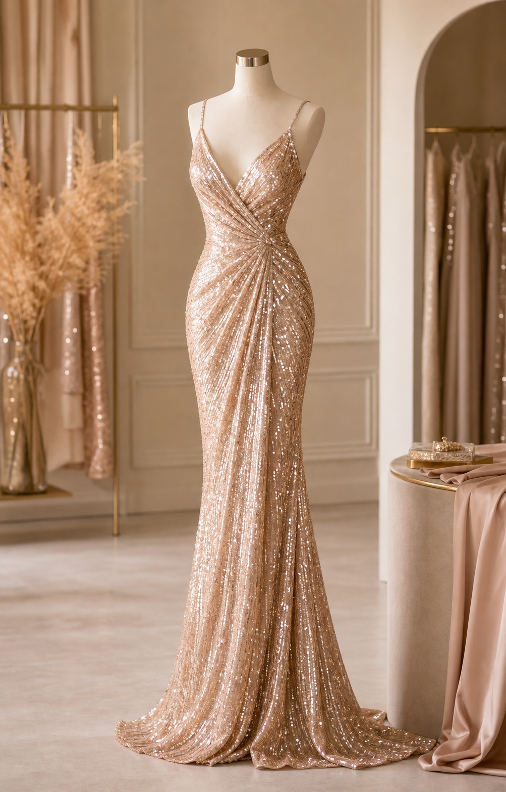 metallic sequin prom dress 2026 beaded formal gown